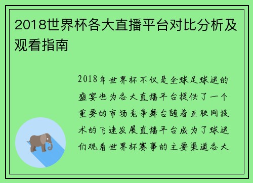 2018世界杯各大直播平台对比分析及观看指南